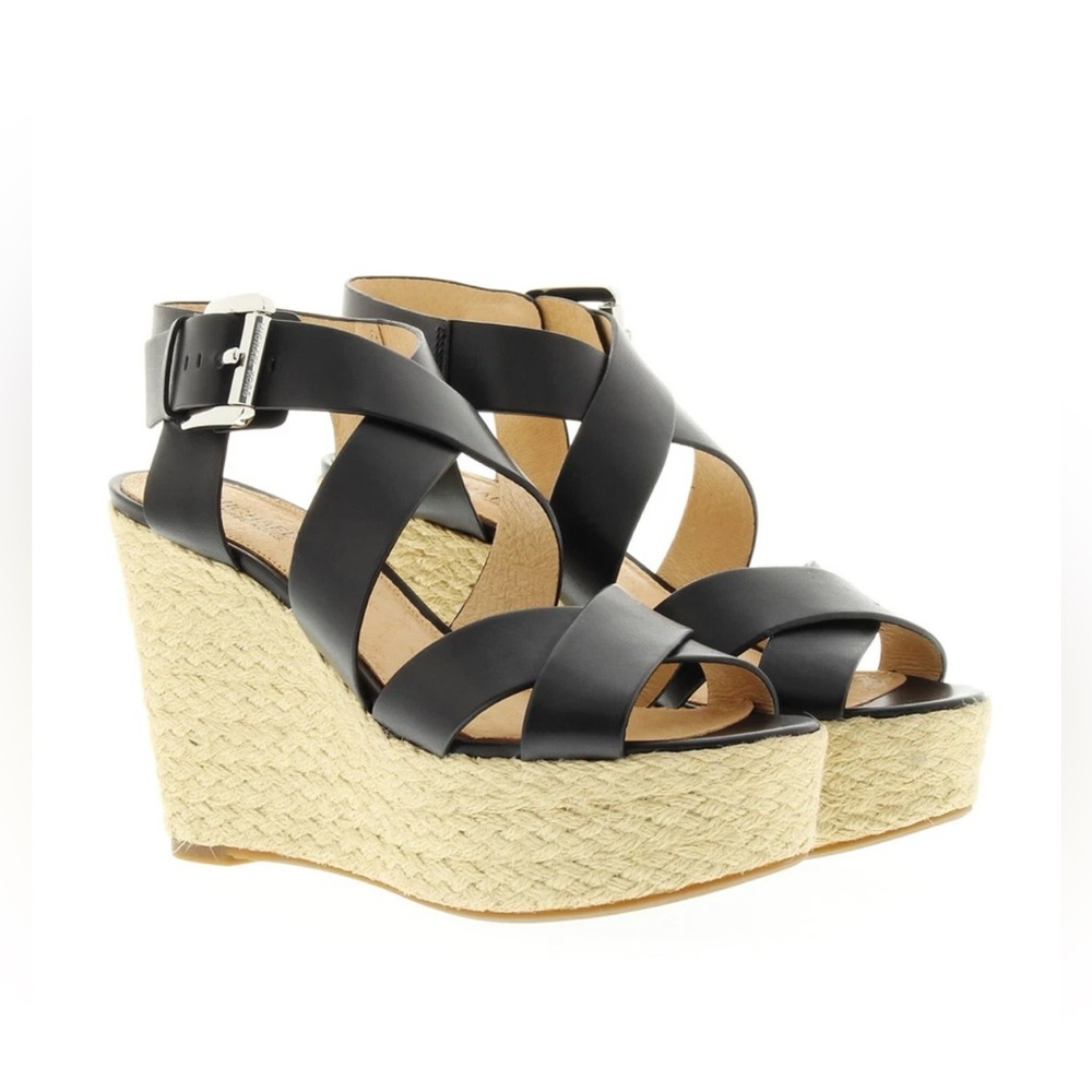Michael Kors Celia Wedge Sandals - Black/Silver - US 9